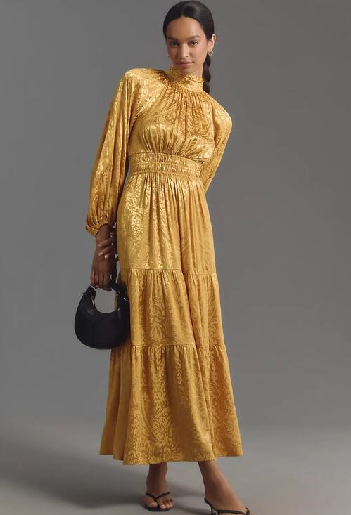 Anthropologie Dresses & Skirts - By Anthropologie The Somerset Long-Sleeve Maxi Dress Mock-Neck Gold Size M $178